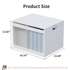 LONTAI Bamboo Hanging File Box with Removable Lid, File Organizer Box for Letter/Legal File, Acrylic File Box with Hanging Folders Light Easy Assembly File Storage Boxes for Home Office, White