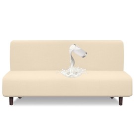 Granbest Water Repellent Futon Cover High Stretch Armless Sofa Covers Foldable Sofa Bed Covers Jacquard Futon Slipcover Waterproof Furniture Protector for Kids, Pets (Futon, Beige)