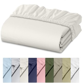 RUVANTI 100% Cotton Fitted Sheet Full Size Only - Crispy Cooling Percale Sheet - Breathable & Durable - Deep Pocket 16 Inches (Fits up to 18") - Ivory - 1 Piece