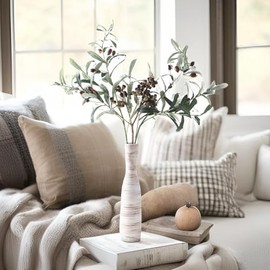ALMA Jarrón de cerámica blanca de 13 pulgadas de alto para centro de mesa, florero pequeño para rosas, jarrón de tazón delgado para decoración del hogar, sala de estar, baño bohemio, habitación
