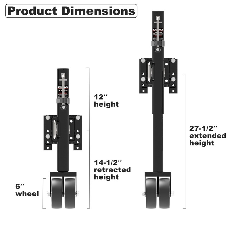 TOWKING 6-inch Dual Wheels Trailer Jack, 13" Vertical Movement, 1500