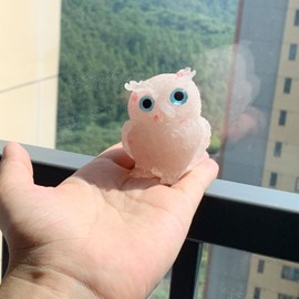 ACEDSGN Owl Statue 2.4'' Pink Crystal Natural Carved Resin Tumbled Stone Gemstone Owl Figurine Small Bird Accents Office Home Shelf Decor Owl Lover's Gift