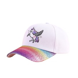 D.O.T Girls Baseball Cap Cute Unicorn Hat Adjustable Summer Beach Sport Trucket Hat for Kids Ages 3-8Years (White)