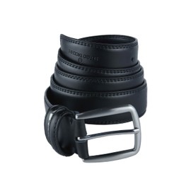 Sergio Tacchini Men's belt made of genuine leather, rectangular buckle, nickel-free, can be shortened - Black two seams 348