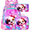 3PCS Girls Dog Backpack, Water Resistant Kids Bookbag Set with