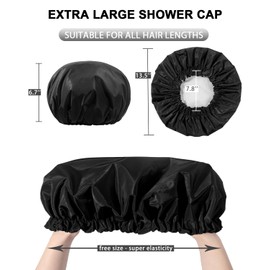 YIZIJIZI Shower Cap,Shower Caps for Women Reusable Waterproof,Two Layer Large Shower Caps Reusable Suitable for All Types of Straight Hair, Curly Hair, Long Hair,Braids (black)