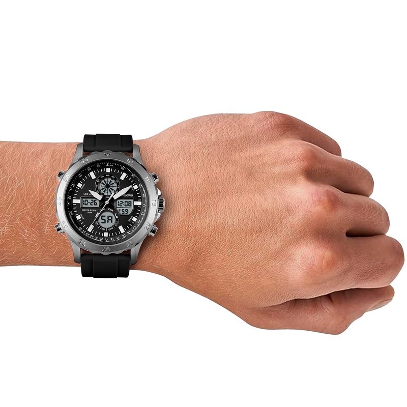 PINDOWS Watch for Men, Waterproof Big Dial Analog Digital Sport