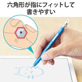 Elecom P-TPENSEBU Stylus Pen Hexagonal Pencil Type for Kids, with Strap Hole, Conductive Fiber Type (Compatible with Smartphone/Tablet), Replaceable Pen Tip, Blue