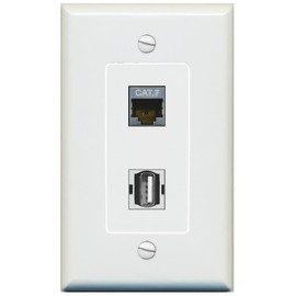 RiteAV 1 Port CAT7 1 USB2 Jack Coupler Female-Female Decorative Wall Plate [Gray]