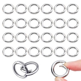 Carabiner Ring, Pack of 24 Round Carabiners, 20 mm Zinc Alloy Round Rings, Round Carabiner Small, O-Ring Carabiner Hook, Metal Spring Keyring, for Bags, Purses, Key Fob Buckle