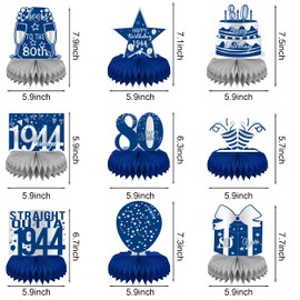 LINAYE 80th Birthday Decorations for Men - Blue and Silver Honeycomb Centerpieces for 80 Year Old Birthday Party 80th Birthday Centerpieces for Table Seventy Birthday Vintage Decorations Decor
