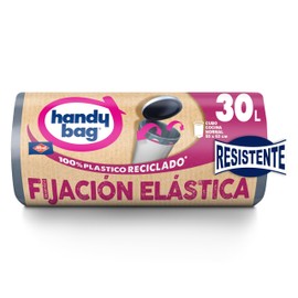 Handy Bag Elastische Müllbeutel – Müllbeutel für die Küche, robust und auslaufsicher, mit elastischem und dreischichtigem Band, 100% recycelter Kunststoff, 30 l, 12 Beutel