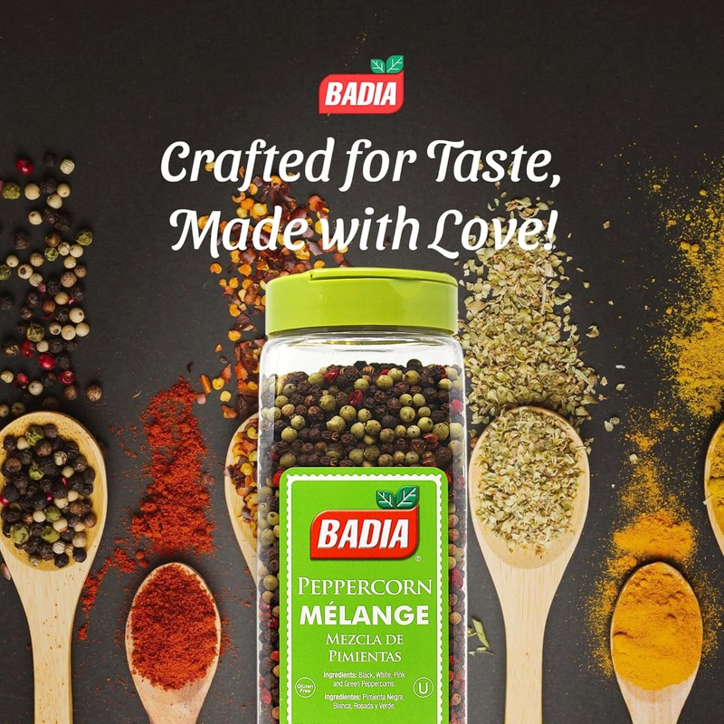 Badia Whole Peppercorn Blend, 16 Oz – Black, White, Green