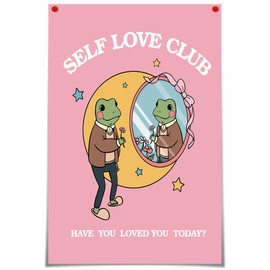 FBKDVC Cute Funny Frog Poster Trendy Pink Frog Canvas Wall ArtRetro Funky Animal Prints Painting, Positivity Self Love Club Wall Decor Painting for Bedroom Bathroom 12x16in Unframed