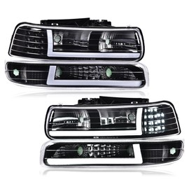 ALLGOOD LED DRL Headlight Assembly Front Headlamp Compatible with 99-02 Chevy Silverado 1500 2500 /Fit for 00-06 Suburban Tahoe Clear lens Clear Reflector