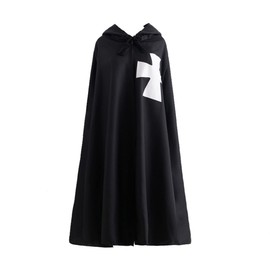 Feynman Men's Medieval Knight Costume Templar Knight Crusader Cape LARP Temple Weapon Skirt Hospitaller Coat Carnival Cosplay Black L