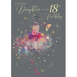 Amazing Beautiful Daughter 18th Milestone Age 18 Birthday Greeting Card - from the Gorgeous Grace Range (EL046) - Glitter & Foil Finished with Gold Envelope (18th)