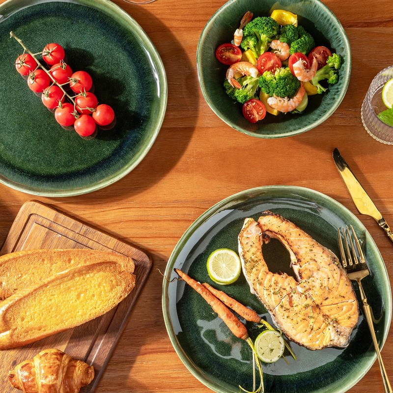 AmorArc Ceramic Dinnerware Sets,Handmade Reactive Glaze Stoneware Plates and Bowls