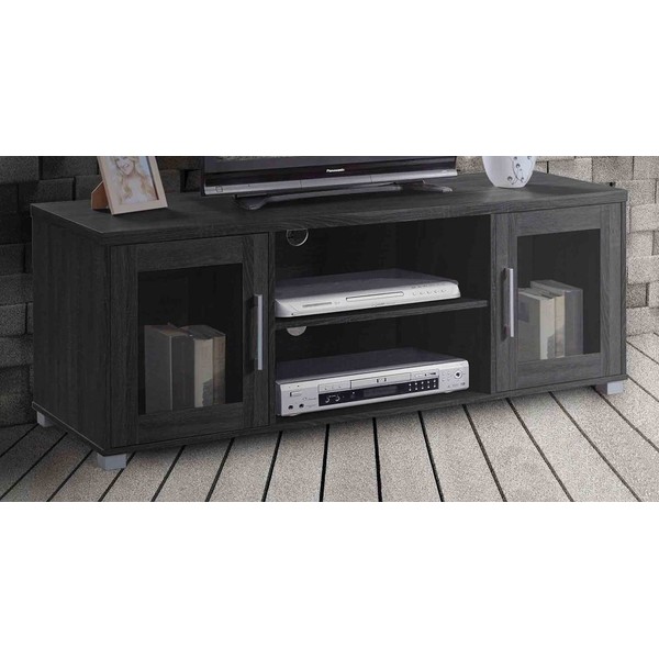 Hodedah TV Stand with Two Transparent Doors for Cabinet Storage