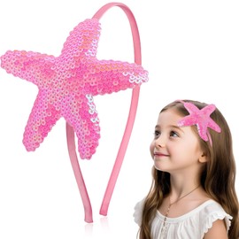 Pvoiue Mermaid Starfish Headband for Women Girls, Pink Holography Sequins Mermaid Starfish Hair Band for Women Girls Hair Accessories Summer Birthday Wedding Party Supplies