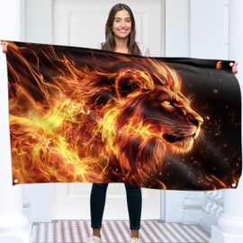 Lion Flag – Large Funny Flag – 110D Polyester – Double stitched – 4 brass grommets, large 90x150 cm (5 x 3 feet)