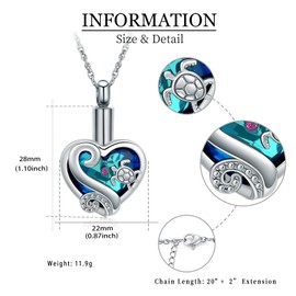 QGJNSGC Heart Urn Necklaces for Ashes Sea Turtle Crystal Cremation Jewelry Keepsake Memorial Urns Pendant Jewellery for Pets/Human