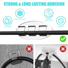 Hooks for Outdoor String Lights Clips: 60Pcs Heavy Duty Light Hooks with Waterproof Adhesive Strips, Adhesive Hooks, Outdoors Sticky Clips, Outside Clear Cord Holders for Hanging Christmas Lighting