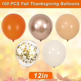 FYSUIMU 100Pcs Fall Thanksgiving Balloons with Ribbons 12 Inch Champagne Gold Orange Beige Rubber Balloons for Autumn Harvest Birthday Baby Shower Wedding Party Decoration