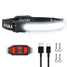 SEVENKA LED Headlamp Rechargeable, Bright Headlamp Flashlight, Wide Beam, 500 Lumen, 210° Illumination Headband Light, 3.8 oz Lightweight Head Lamp with Clips for Hard Hat, Running, Camping, Hiking