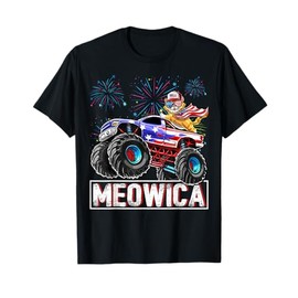 Meowica Cat Monster Truck American Flag 4th of July Boys T-Shirt