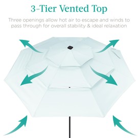 Best Choice Products 10ft 3-Tier Solar Patio Umbrella, Outdoor Market Sun Shade for Backyard, Deck, Poolside w/ 24 LED Lights, Tilt Adjustment, Easy Crank, 8 Ribs - Baby Blue