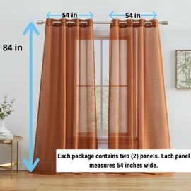 HLC.ME 2 Piece Thick Premium Semi Sheer Voile Window Curtain Grommet Panels for Bedroom & Living Room (54" W x 84" L, Rust Orange)