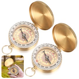 2 Pcs Pocket Compass for Navigation Compass, Waterproof Metal Luminous Compasses for Outdoor Camping Hiking Sports(Gold)
