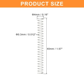 QUARKZMAN Pack of 5 Compression Springs, 0.3 x 4 x 40 mm, Compression Springs, Spring Springs, Coil Springs, Steel Springs, 304 Stainless Steel, Silver