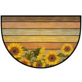Apular Half Round Door Mat Vintage Wooden Sunflower Indoor Outdoor Entrance,for Outside Entry 30x18 in Wear Resistant Semi Circle Floor Mats Home Decoration Area Rugs for Kitchen