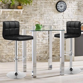 COSTWAY Bar Stool, Modern Swivel Adjustable Armless Barstools, Square Counter Height PU Leather Bar Stools for Kitchen Dining Living Bistro Pub Chair Counter Back Barstool(Black, Set of 2)