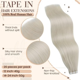 Hetto Tape Extensions Real Hair Blonde Tape-In Real Hair Extensions Remy Hair Extensions Tape in Real Hair White Blonde #60 40 g 30 cm