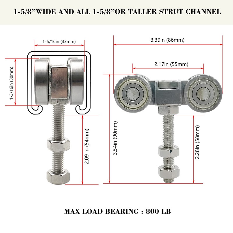 SIWOOD 4-Wheel Strut Channel Trolley 4 Pack, 800 LBS Load