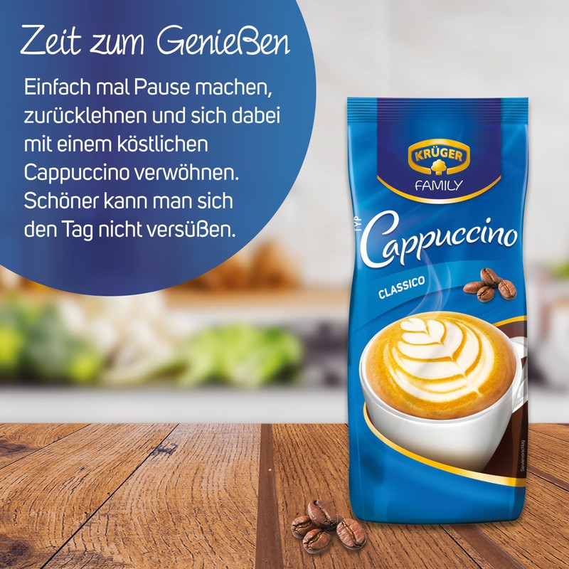KRÜGER Family Cappuccino Classico Flavoured Beverage Powder with Soluble Bean