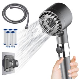 Shower Head with Filter, Shower Head with Hose 1.5 m, Shower Head Water-Saving for Removing Hard Water, Residual Chlorine, Bacteria and Heavy Metal