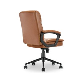 Click365 Click 365 Transform 2.0 Extra Comfort Ergonomic Mid Back Desk Chair, with Padded armrests, Adjustable-Height, Tilt, Lumbar Support, 360-Degree Swivel, Bonded Leather, Cognac