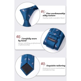 HISDERN Flamingo Tie for Men Blue Ties Handkerchief Novelty Animal Pattern Wedding Necktie & Pocket Square Set