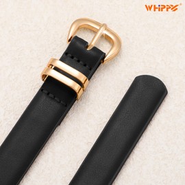 WHIPPY Women's Slim Leather Belt for Jeans Dress Thin Women's Leather Belt Slim Waist Belt with Gold Buckle, 1-Black