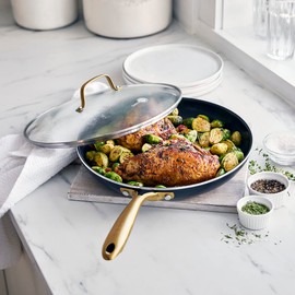 Greenpan Glass Lid, 10.2 inches (26 cm), Stainless Steel, Gold, Handle, Fully Physically Reinforced