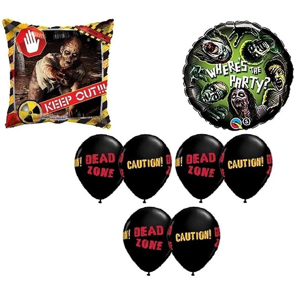 DalvayDelights 8 Piece Where's The Party Zombies The Walking Dead Zone Halloween Birthday Party Balloons Decorations Supplies Set