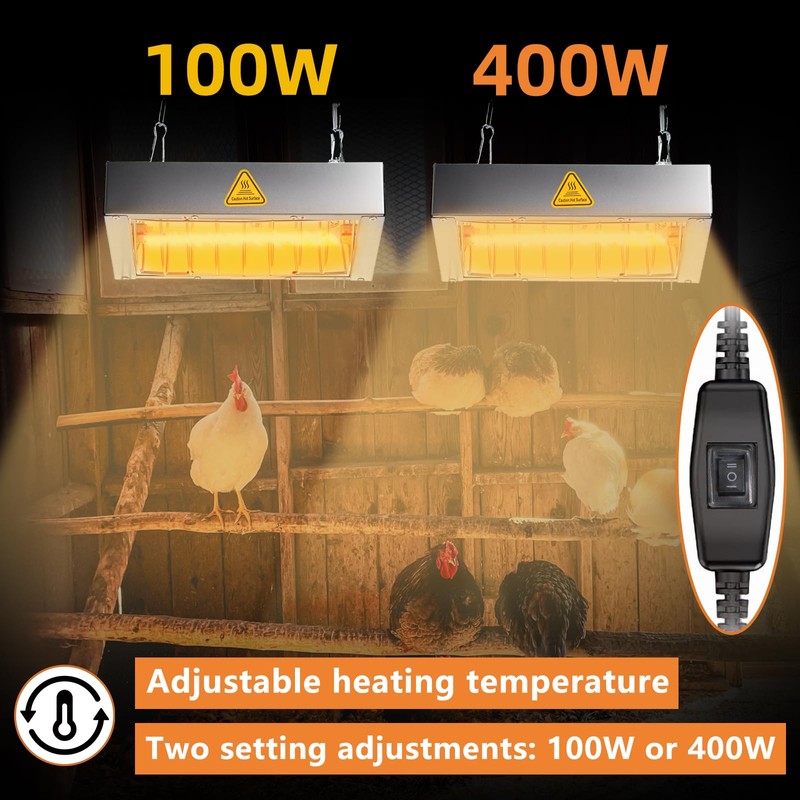 Chicken Coop Heater for Winter, Heat Lamp for Chickens 400W,