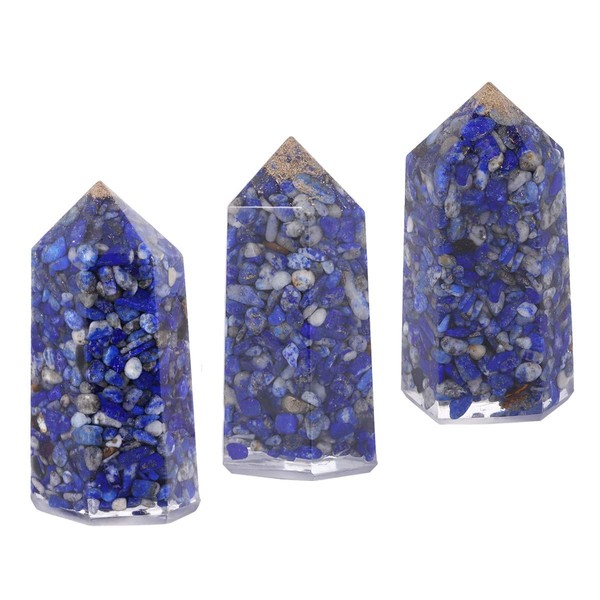 Nupuyai 3pcs Orgone Crystal Wands 2", 6 Faceted Single Point Polished Tumbled Stones for Reiki Chakra Meditation, Lapis Lazuli