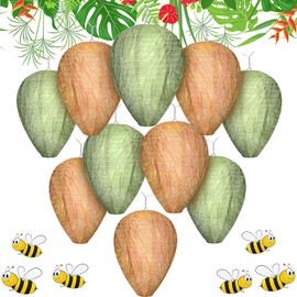Qualirey 10 Pack Fake Wasp Nest Decoy Waterproof Hanging Hornet Nest Decoy Deterrent Bee Hornets Repellent for Yellow Jackets Outdoor Garden Patio Under Eaves Porch Backyard, 2 Colors(Green, Yellow)