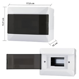 Lion Electric Surface-Mounted Fuse Box, 2-6 Modules, 1-Row Control Cabinet, White, Distribution Box, Cable Entry with Transparent Door, IP40, Small Distributor for Switches, Electrical Installation