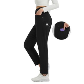 baleaf Fleece Lined Pants Women with 5 Pockets Work 26" Petite Thermal Pants Winter Workout Business Casual Golf Sweatpants Black XS